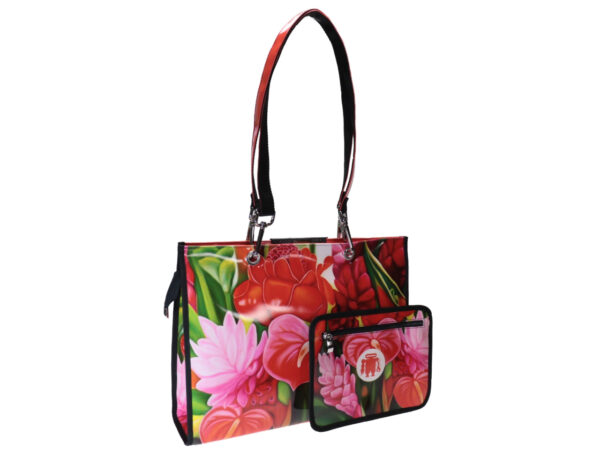 SHOPPER FLORAL FANTASY WITH HANDLE AND SHOULDER STRAP. MODEL PEPE MADE OF LORRY TARPAULIN - Unique Pieces Paul Meccanico