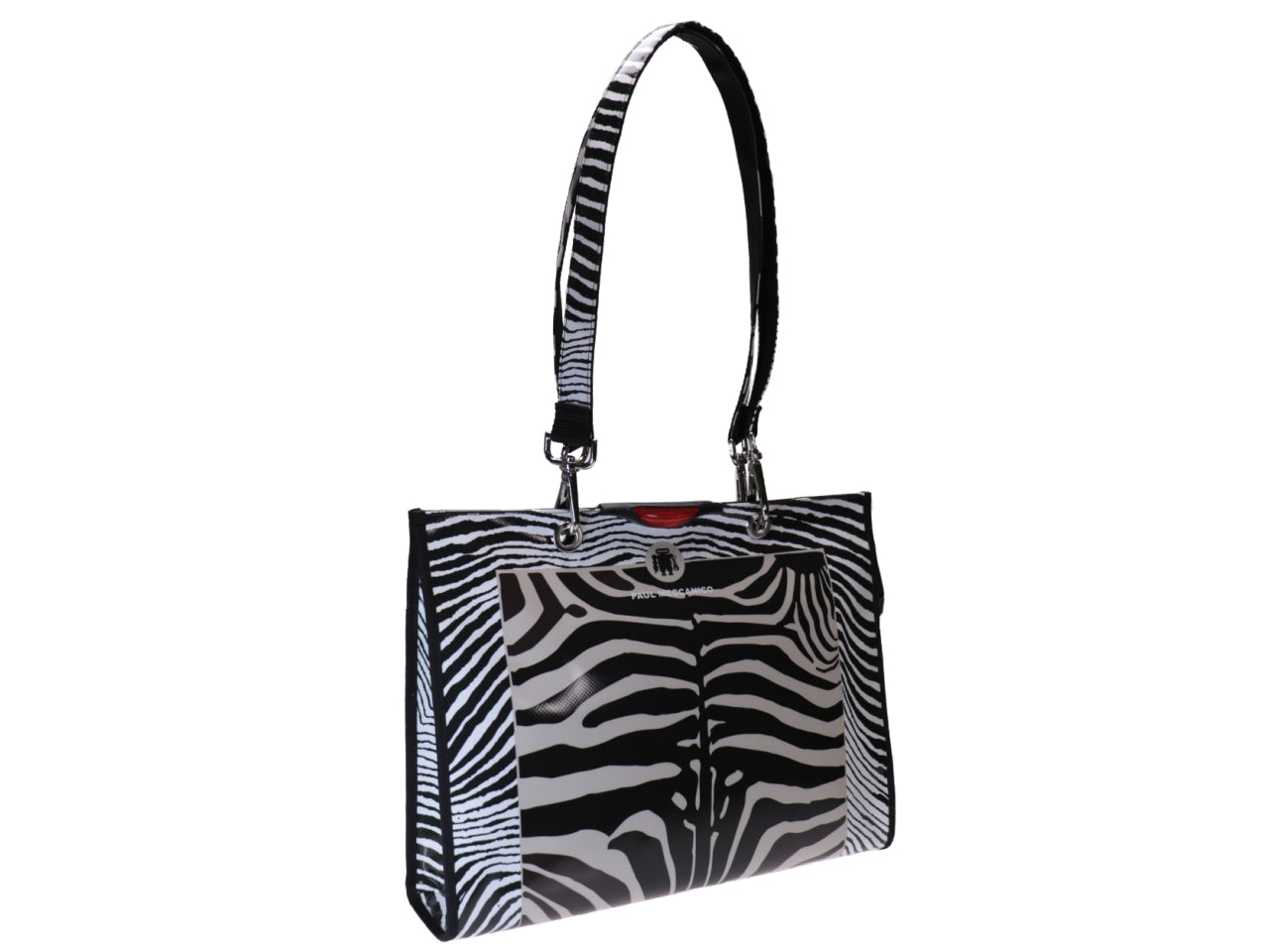 SHOPPER ZEBRA FANTASY WITH HANDLE AND SHOULDER STRAP. MODEL PEPE MADE OF LORRY TARPAULIN. - Unique Pieces Paul Meccanico