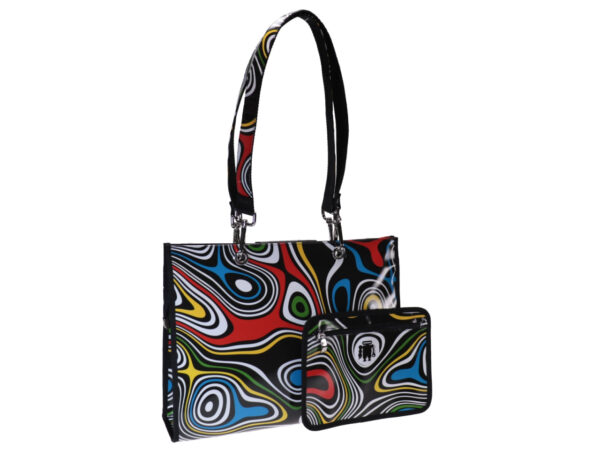 BLACK SHOPPER WITH MULTICOLOR OPTICAL FANTASY. MODEL PEPE MADE OF LORRY TARPAULIN. - Unique Pieces Paul Meccanico