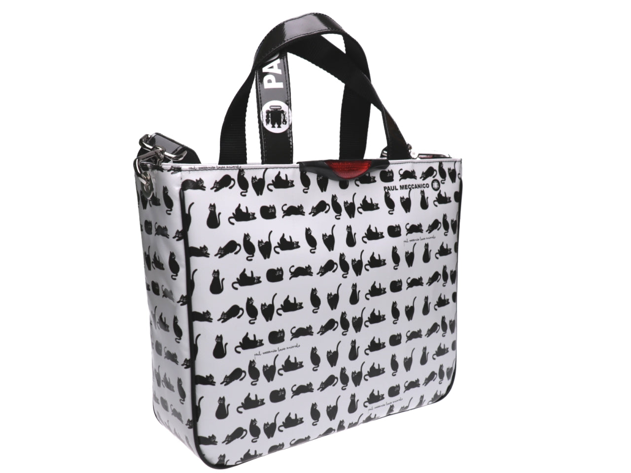 TOTE BAG BLACK AND WHITE "CATS". MODEL GLAM MADE OF LORRY TARPAULIN. - Unique Pieces Paul Meccanico