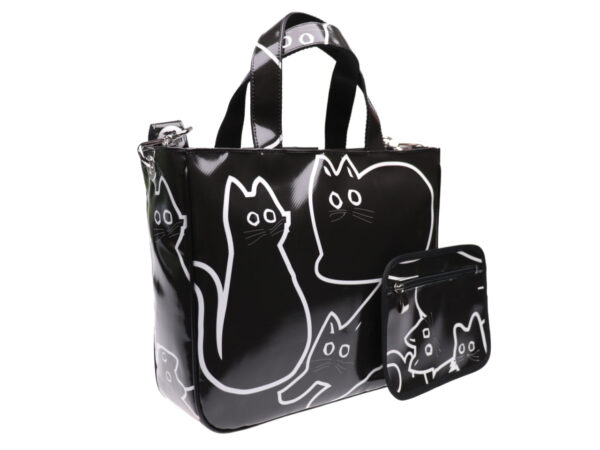 TOTE BAG "CAT" IN BLACK AND WHITE. MODEL GLAM MADE OF LORRY TARPAULIN. - Unique Pieces Paul Meccanico