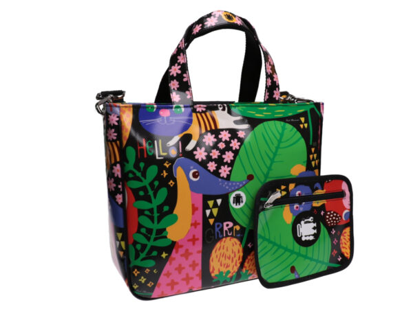 ...TOTE BAG BLACK COLOUR "DOG IN THE GARDEN". MODEL GLAM MADE OF LORRY TARPAULIN. - Unique Pieces Paul Meccanico