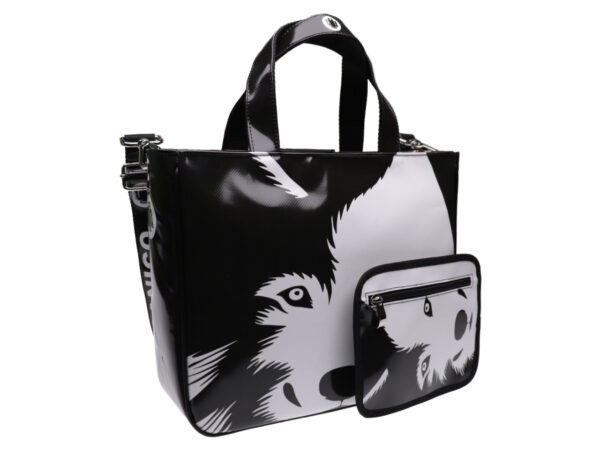 TOTE BAG BLACK AND WHITE "HUSKY". MODEL GLAM MADE OF LORRY TARPAULIN. - Unique Pieces Paul Meccanico