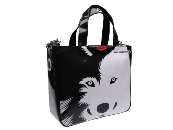 TOTE BAG BLACK AND WHITE "HUSKY". MODEL GLAM MADE OF LORRY TARPAULIN. - Unique Pieces Paul Meccanico