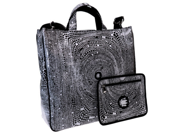 MAXI TOTE BAG BLACK AND WHITE FOSSIL FANTASY. MODEL AIRSTONE MADE OF LORRY TARPAULIN. - Unique Pieces Paul Meccanico