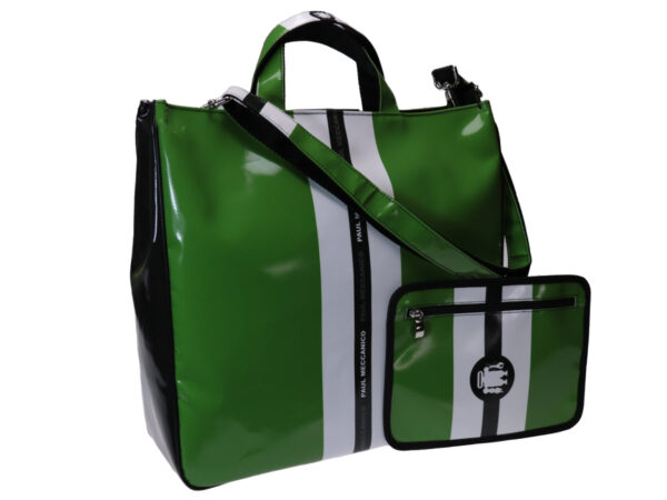 MAXI TOTE BAG APPLE GREEN AND WHITE. MODEL AIRSTONE MADE OF LORRY TARPAULIN. - Unique Pieces Paul Meccanico