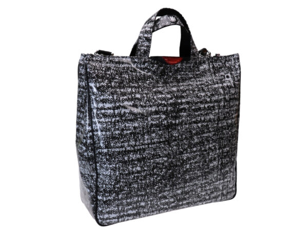 MAXI TOTE BAG BLACK AND WHITE HANDWRITING FANTASY. MODEL AIRSTONE MADE OF LORRY TARPAULIN. - Unique Pieces Paul Meccanico