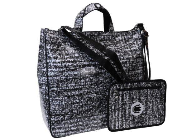 MAXI TOTE BAG BLACK AND WHITE HANDWRITING FANTASY. MODEL AIRSTONE MADE OF LORRY TARPAULIN. - Unique Pieces Paul Meccanico