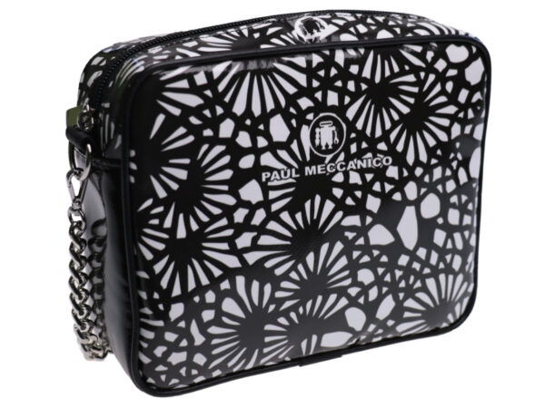 CLUTCH BLACK AND WHITE FLORAL FANTASY. MODEL PARK MADE OF LORRY TARPAULIN. - Limited Edition Paul Meccanico