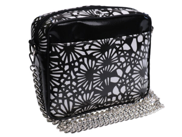 CLUTCH BLACK AND WHITE FLORAL FANTASY. MODEL PARK MADE OF LORRY TARPAULIN. - Limited Edition Paul Meccanico