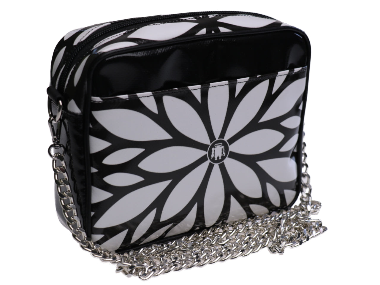 CLUTCH BLACK AND WHITE FLORAL FANTASY. MODEL PARK MADE OF LORRY TARPAULIN. - Limited Edition Paul Meccanico