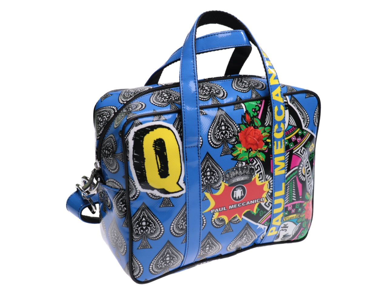 RECTANGULAR WOMEN'S BAG IN ROYAL WITH "POKER" FANTASY. MODEL PINCA MADE OF LORRY TARPAULIN. - Unique Pieces Paul Meccanico