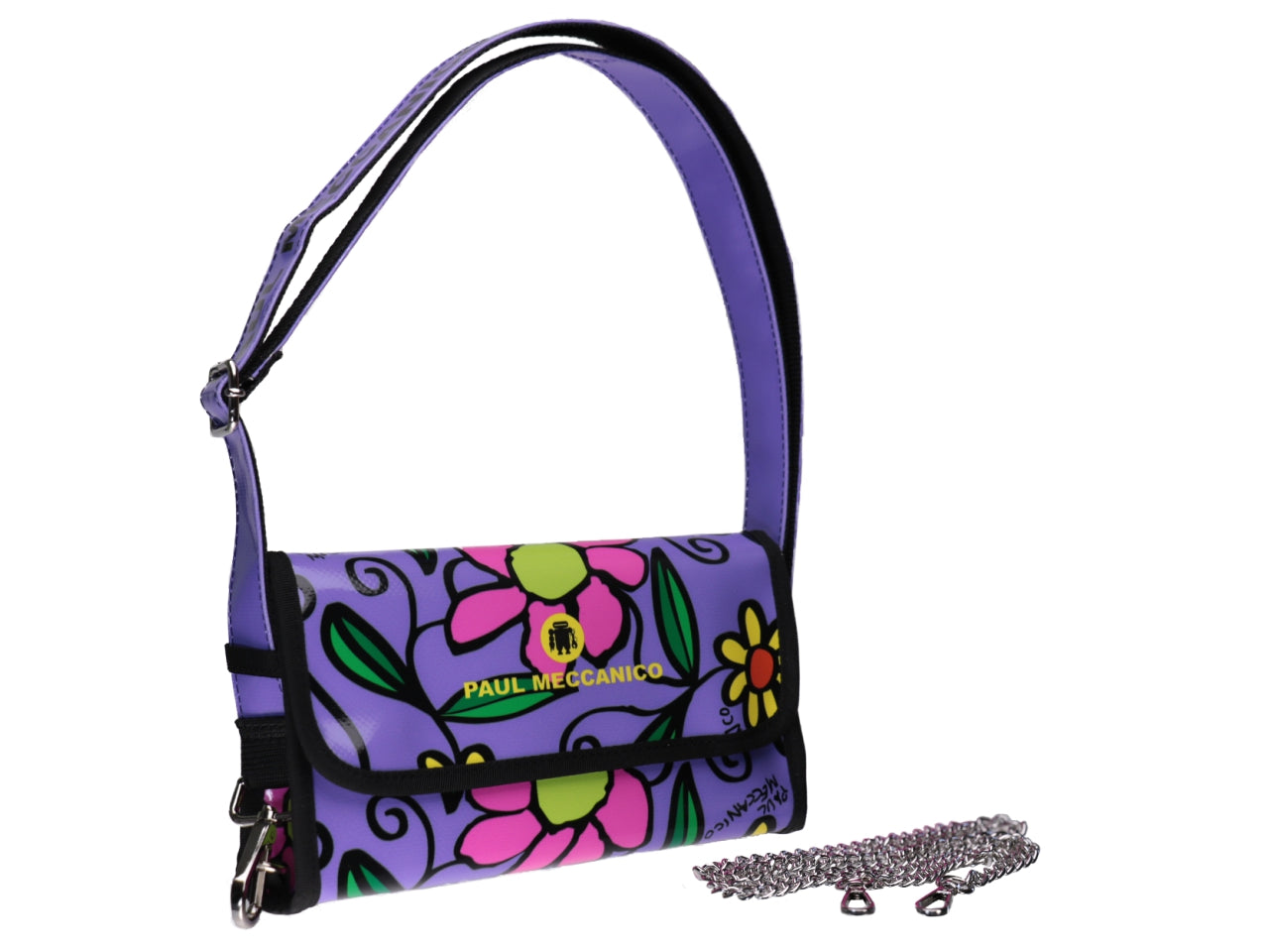CLUTCH BAG VIOLET FLORAL FANTASY. MODEL CANDY MADE OF LORRY TARPAULIN. - Limited Edition Paul Meccanico
