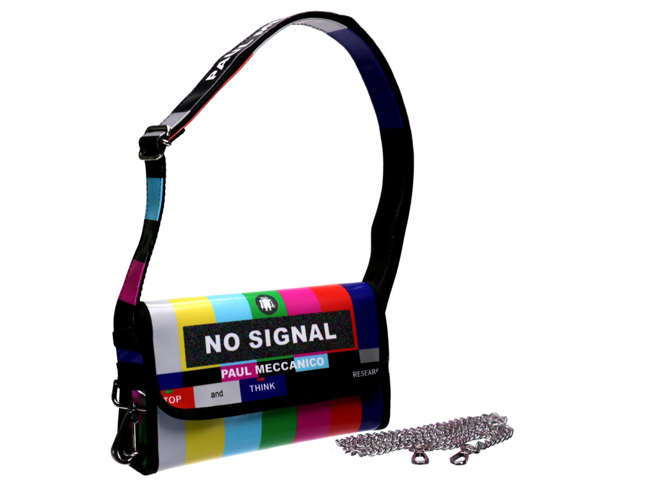 CLUTCH BAG MULTICOLOR "NO SIGNAL". MODEL CANDY MADE OF LORRY TARPAULIN. - Limited Edition Paul Meccanico