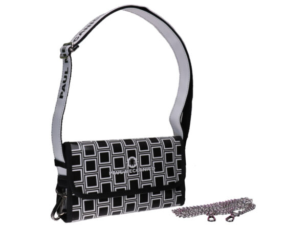 CLUTCH BAG BLACK AND WHITE GEOMETRIC FANTASY. MODEL CANDY MADE OF LORRY TARPAULIN. - Limited Edition Paul Meccanico