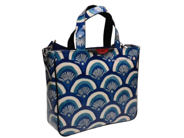 BLUE AND WHITE TOTE BAG MAJOLICA FANTASY. MODEL GLAM MADE OF LORRY TARPAULIN. - Unique Pieces Paul Meccanico