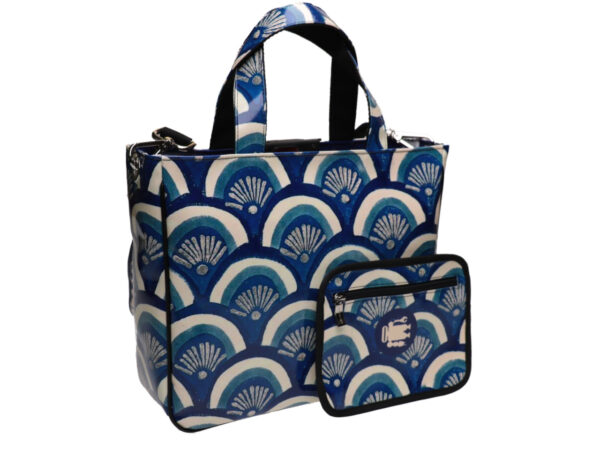 BLUE AND WHITE TOTE BAG MAJOLICA FANTASY. MODEL GLAM MADE OF LORRY TARPAULIN. - Unique Pieces Paul Meccanico