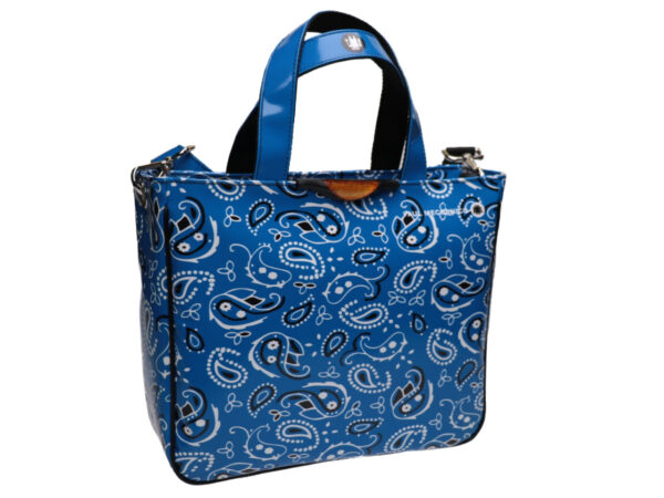 TOTE BAG LIGHT BLUE WITH PAISLEY FANTASY. MODEL GLAM MADE OF LORRY TARPAULIN. - Unique Pieces Paul Meccanico