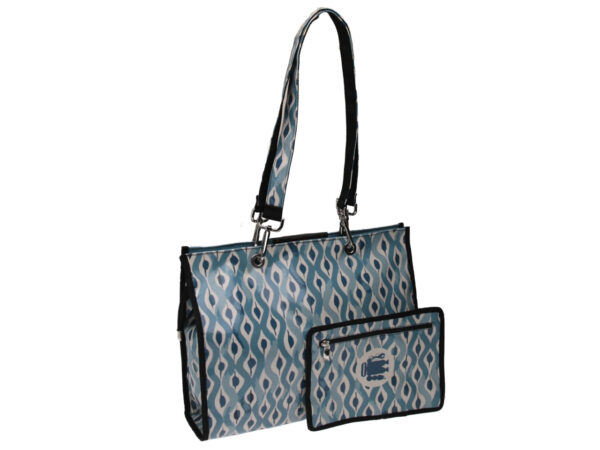 SHOPPER BAG LIGHT BLUE AND OFF WHITE ETHNIC FANTASY. MODEL PEPE MADE OF LORRY TARPAULIN. - Unique Pieces Paul Meccanico