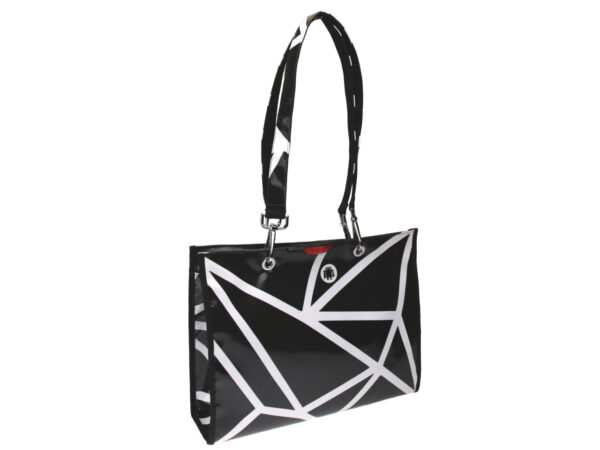 BLACK AND WHITE SHOPPER. MODEL PEPE MADE OF LORRY TARPAULIN. - Unique Pieces Paul Meccanico