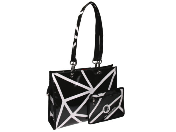 BLACK AND WHITE SHOPPER. MODEL PEPE MADE OF LORRY TARPAULIN. - Unique Pieces Paul Meccanico