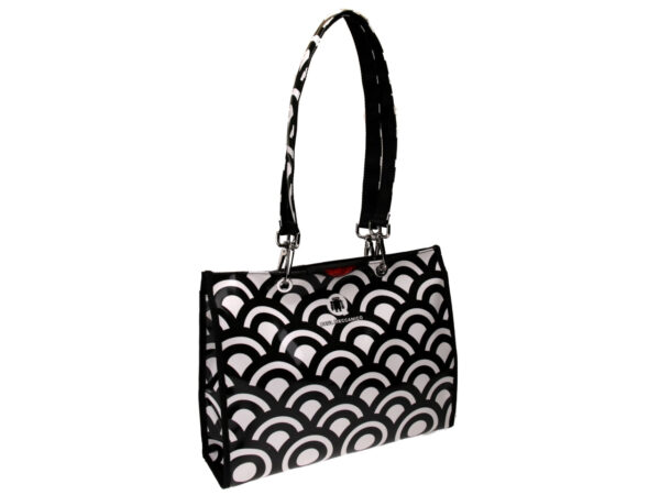 SHOPPER BAG BLACK AND WHITE GEOMETRIC FANTASY. MODEL PEPE MADE OF LORRY TARPAULIN. - Unique Pieces Paul Meccanico