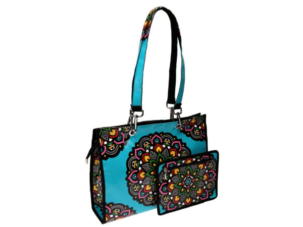 SHOPPER BAG LIGHT BLUE WITH MANDALA FANTASY. MODEL PEPE MADE OF LORRY TARPAULIN. - Unique Pieces Paul Meccanico