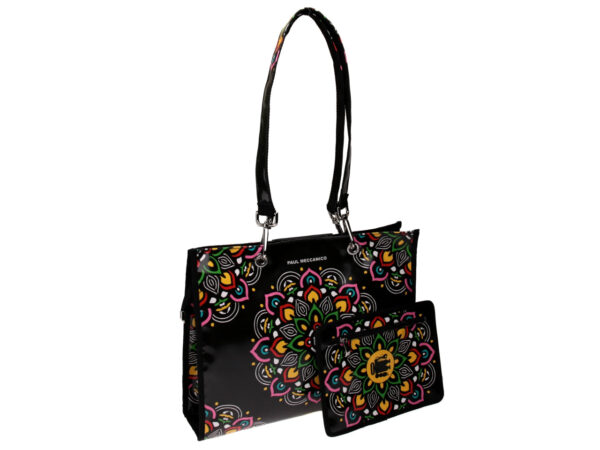 BLACK SHOPPER WITH MANDALA FANTASY. MODEL PEPE MADE OF LORRY TARPAULIN. - Unique Pieces Paul Meccanico