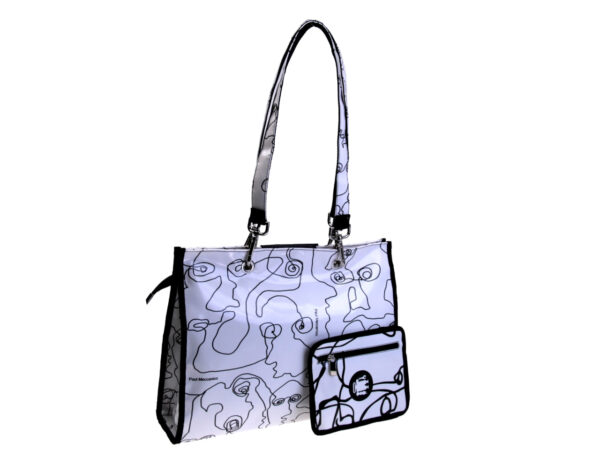 SHOPPER BAG WHITE BLACK. MODEL PEPE MADE OF LORRY TARPAULIN. - Unique Pieces Paul Meccanico