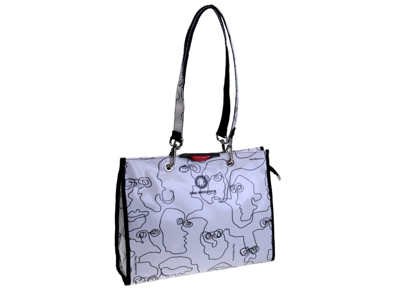 SHOPPER BAG WHITE BLACK. MODEL PEPE MADE OF LORRY TARPAULIN. - Unique Pieces Paul Meccanico