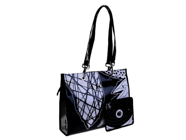 SHOPPER BAG BLACK AND WHITE COLOURS. MODEL PEPE MADE OF LORRY TARPAULIN. - Unique Pieces Paul Meccanico