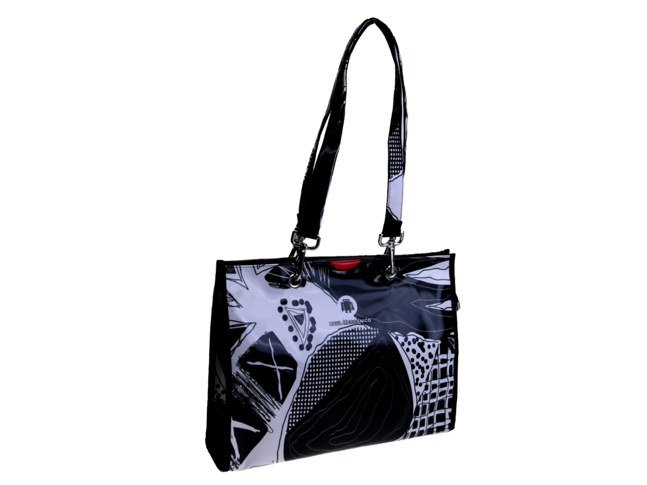 SHOPPER BAG BLACK AND WHITE COLOURS. MODEL PEPE MADE OF LORRY TARPAULIN. - Unique Pieces Paul Meccanico