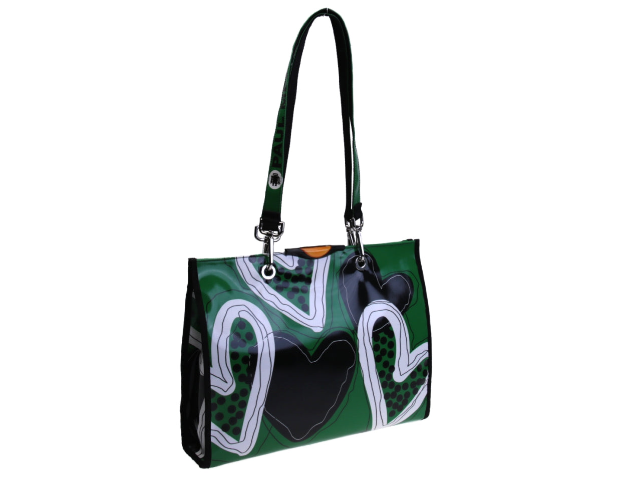 SHOPPER BAG GREEN "HEARTS". MODEL PEPE MADE OF LORRY TARPAULIN. - Unique Pieces Paul Meccanico