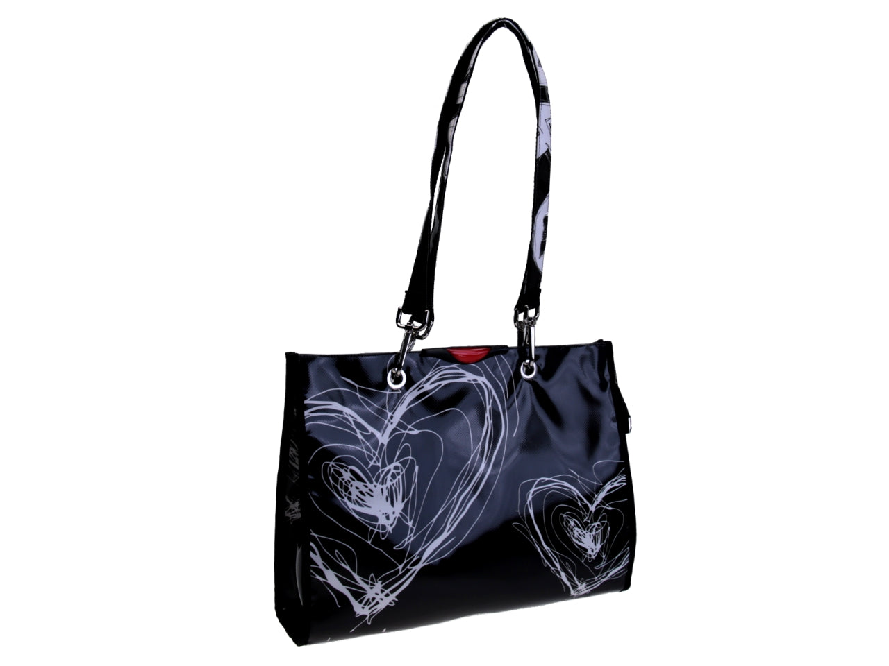 SHOPPER BAG BLACK AND WHITE "STOP AND THINK". MODEL PEPE MADE OF LORRY TARPAULIN. - Unique Pieces Paul Meccanico