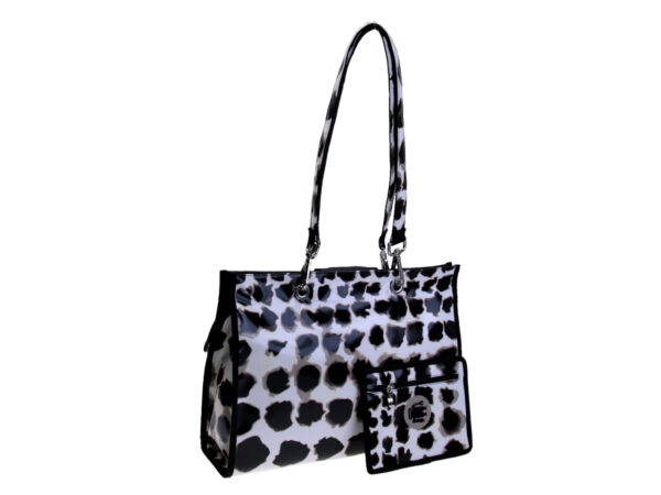 SHOPPER BLACK, WHITE AND GREY ANIMALIER FANTASY. MODEL PEPE MADE OF LORRY TARPAULIN. - Unique Pieces Paul Meccanico