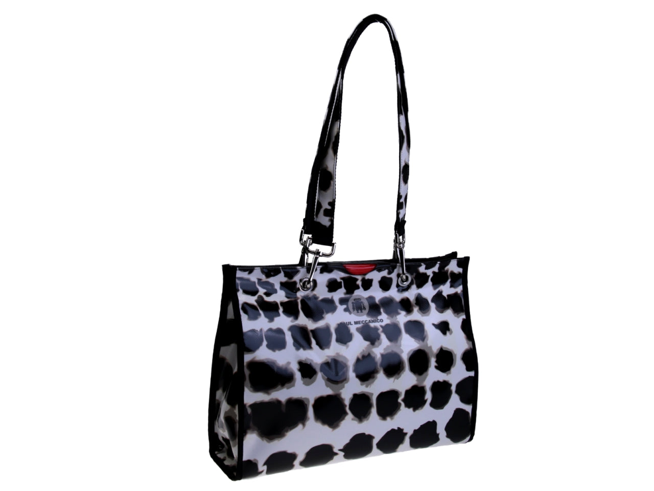 SHOPPER BLACK, WHITE AND GREY ANIMALIER FANTASY. MODEL PEPE MADE OF LORRY TARPAULIN. - Unique Pieces Paul Meccanico