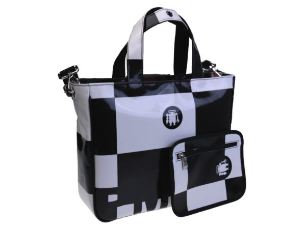 TOTE BAG BLACK AND WHITE COLOURS GEOMETRIC FANTASY. MODEL GLAM MADE OF LORRY TARPAULIN. - Unique Pieces Paul Meccanico