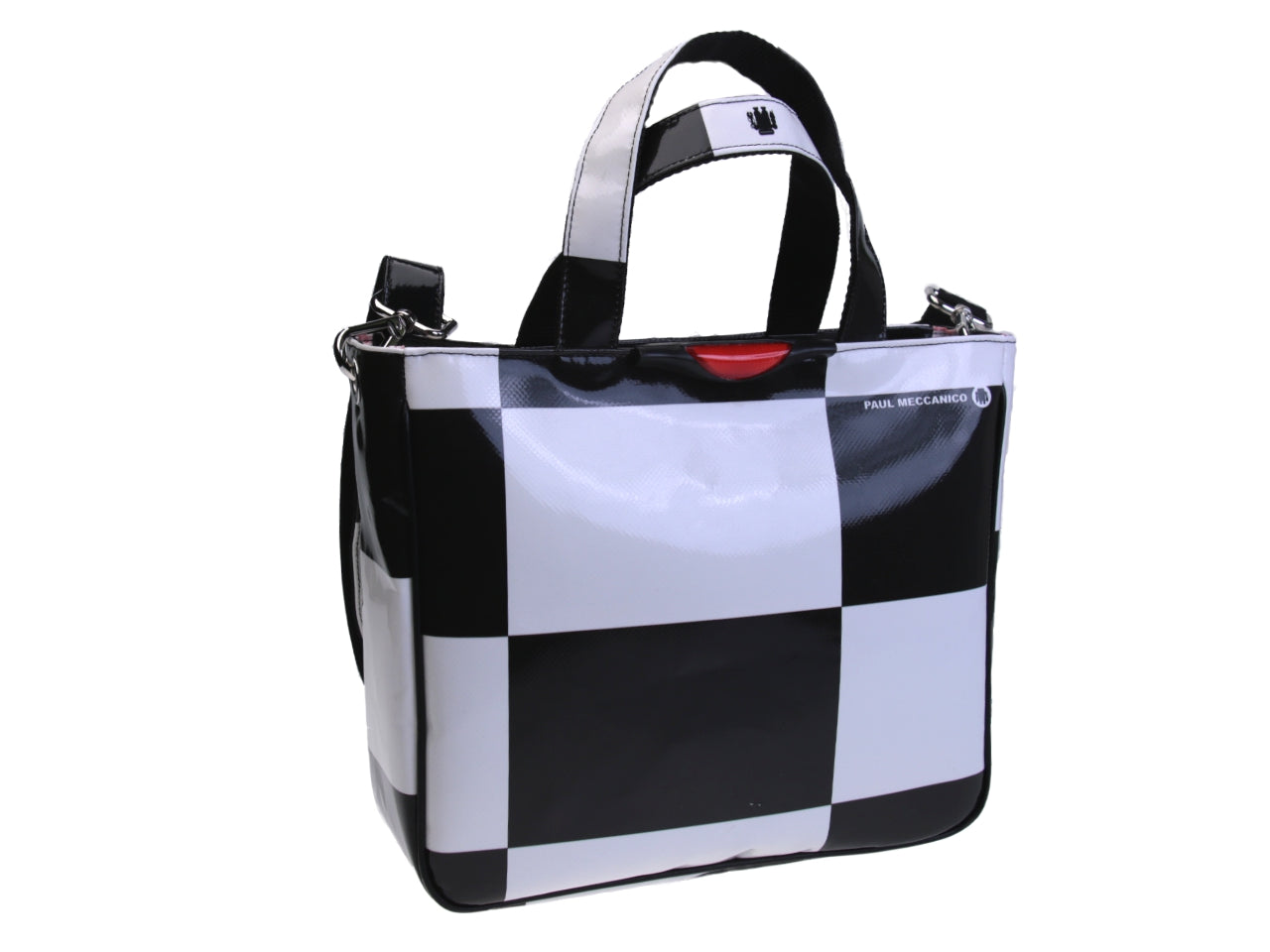 TOTE BAG BLACK AND WHITE COLOURS GEOMETRIC FANTASY. MODEL GLAM MADE OF LORRY TARPAULIN. - Unique Pieces Paul Meccanico