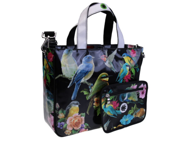 TOTE BAG BLACK COLOUR "BIRDS". MODEL GLAM MADE OF LORRY TARPAULIN. - Unique Pieces Paul Meccanico