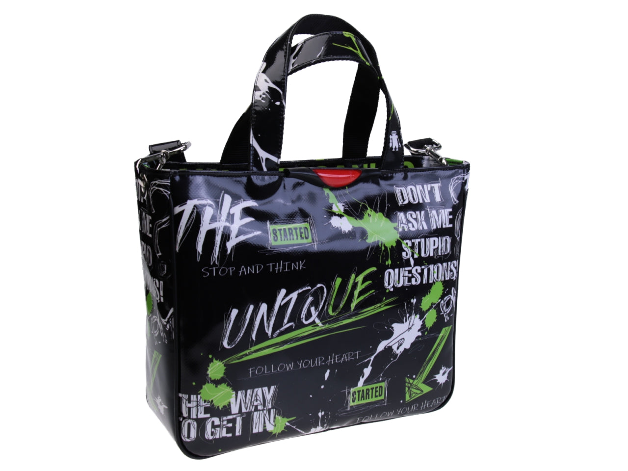 BLACK TOTE BAG "THE UNIQUE". MODEL GLAM MADE OF LORRY TARPAULIN. - Unique Pieces Paul Meccanico
