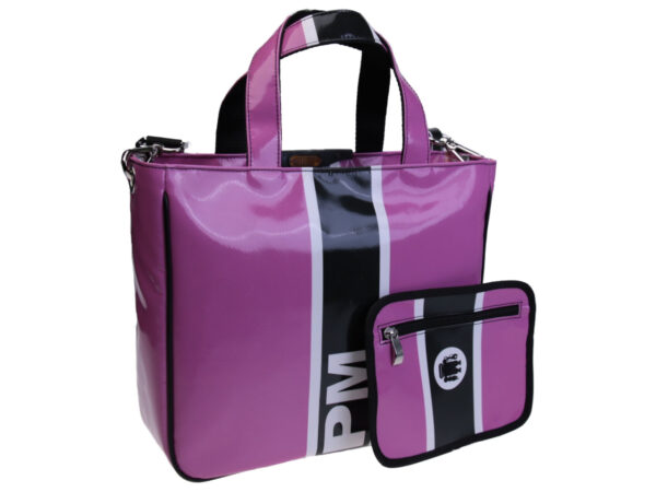 TOTE BAG LILAC AND BLACK COLOURS. MODEL GLAM MADE OF LORRY TARPAULIN. - Unique Pieces Paul Meccanico