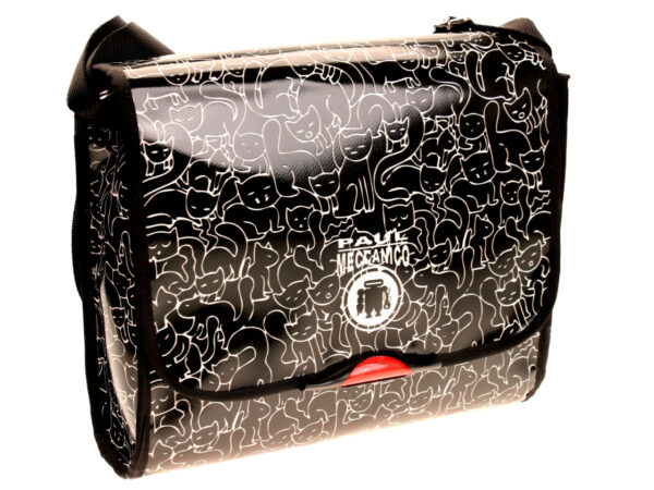 CROSSBODY BAG BLACK "KITTENS". MODEL BREAK MADE OF LORRY TARPAULIN. - Unique Pieces Paul Meccanico