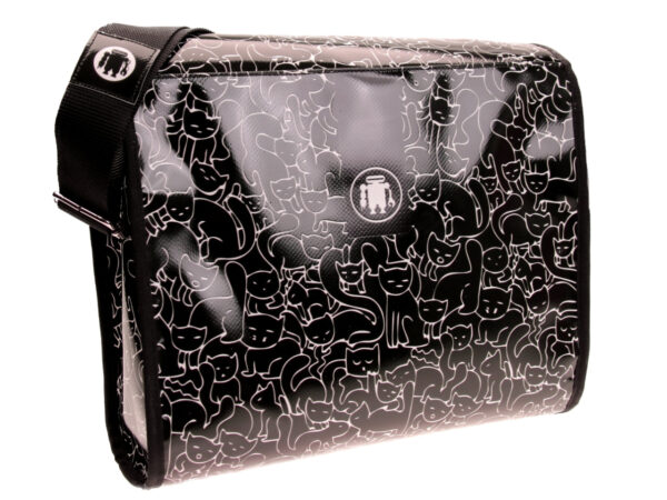 CROSSBODY BAG BLACK "KITTENS". MODEL BREAK MADE OF LORRY TARPAULIN. - Unique Pieces Paul Meccanico