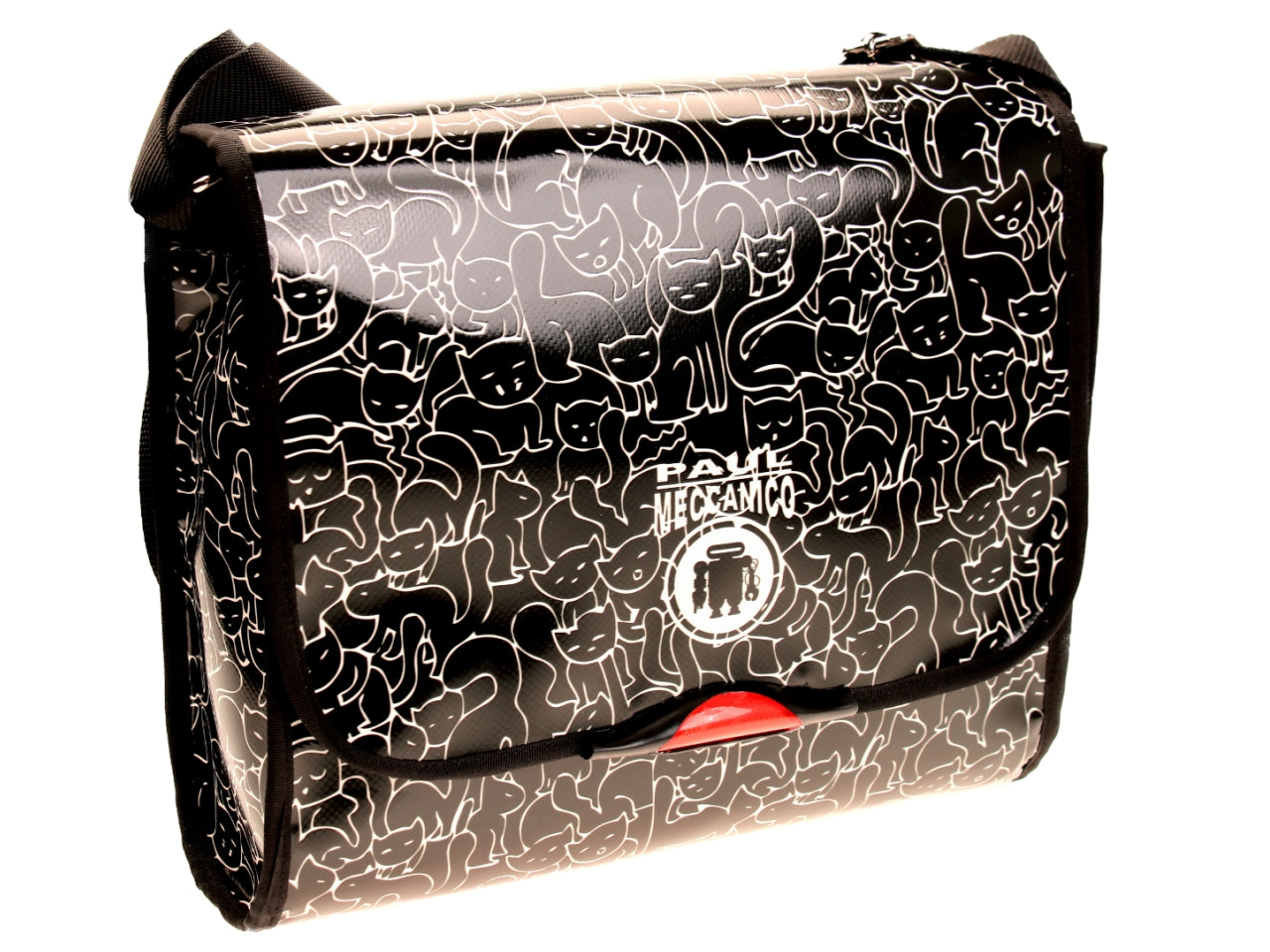 CROSSBODY BAG BLACK "KITTENS". MODEL BREAK MADE OF LORRY TARPAULIN. - Unique Pieces Paul Meccanico