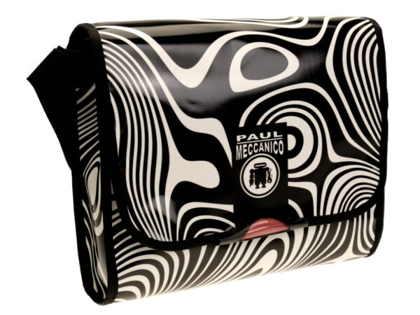 BLACK AND WHITE CROSSBODY BAG OPTICAL FANTASY. MODEL BREAK MADE OF LORRY TARPAULIN. - Unique Pieces Paul Meccanico