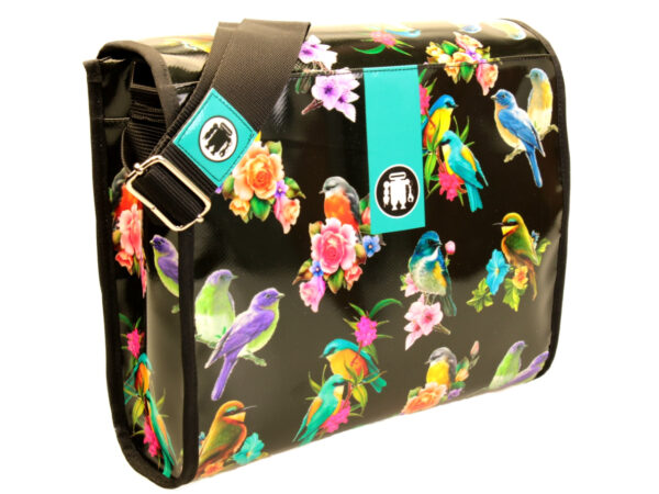 CROSSBODY BAG BLACK "BIRDS". MODEL BREAK MADE OF LORRY TARPAULIN. - Unique Pieces Paul Meccanico