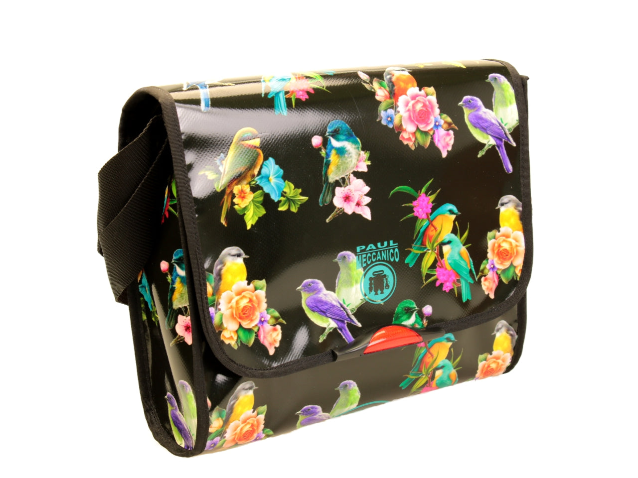 CROSSBODY BAG BLACK "BIRDS". MODEL BREAK MADE OF LORRY TARPAULIN. - Unique Pieces Paul Meccanico