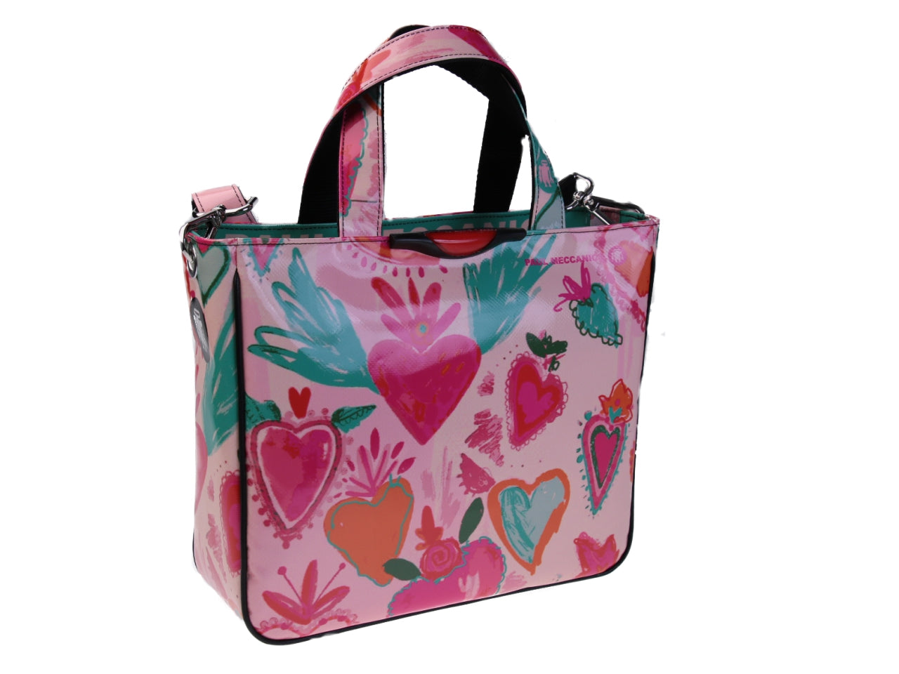 PINK TOTE BAG "HEARTS". MODEL GLAM MADE OF LORRY TARPAULIN. - Unique Pieces Paul Meccanico