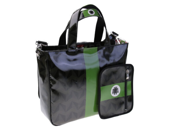TOTE BAG DARK GREEN GEOMETRIC FANTASY. MODEL GLAM MADE OF LORRY TARPAULIN. - Unique Pieces Paul Meccanico
