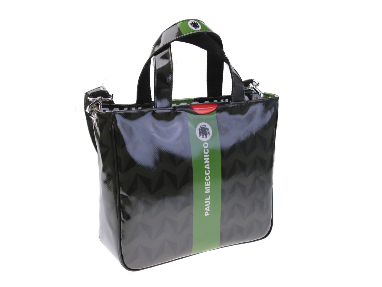 TOTE BAG DARK GREEN GEOMETRIC FANTASY. MODEL GLAM MADE OF LORRY TARPAULIN. - Unique Pieces Paul Meccanico